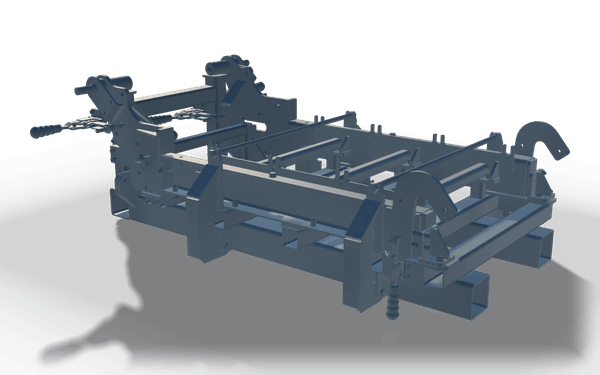 Welding jig, 1.4 m, in raw steel: a compact fixture with screw clamps, a curved locating arm and stop plates.
