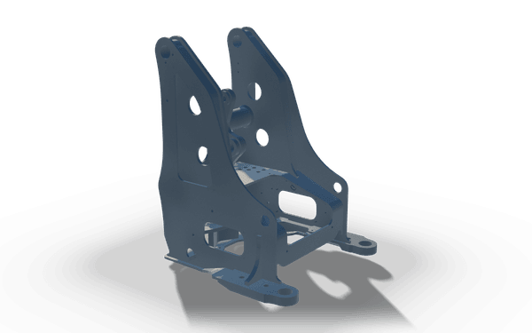 Heavy bracket weldment with lugs, 1.2 m, in raw steel: two tall cheek plates with rounded tops and lightening holes, joined by a cross tube and a drilled deck plate, on a base with ring lugs.