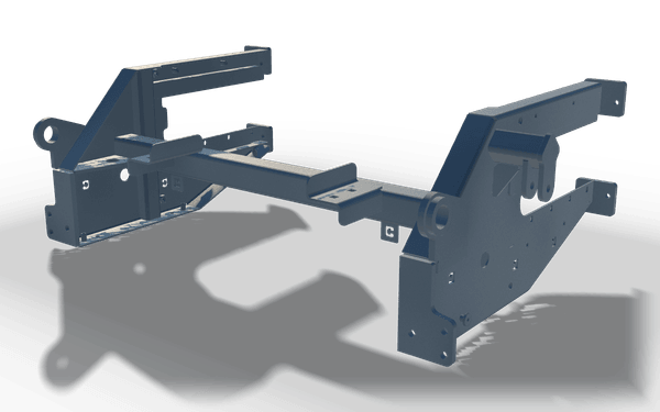 Welded cross member with side brackets, 1.5 m, in raw steel: a shorter tube with an angled plate bracket at each end.