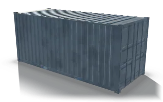 Closed container with end doors, 6.1 m, in raw steel: a closed container with corrugated side walls and roof, corner castings and double end doors with locking bars.