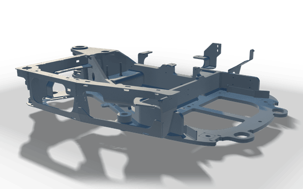 Welded chassis, 1.7 m, in raw steel: a plate frame with a large central opening, lifting eyes and a rear box section.