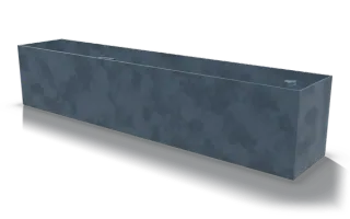 Logistics frame assembly, 13.6 m, in raw steel: a long closed box section plated on every side, with a small mounting bracket near one end.