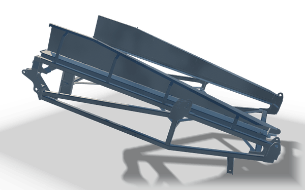 Braced truss frame, 3.2 m, in raw steel: two long folded side panels carried at an incline on a braced frame of tubes with end brackets.