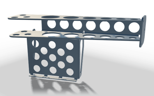Step with perforated treads, 1 m, in raw steel: two perforated tread plates side by side on an end plate, with a perforated support box under one end.